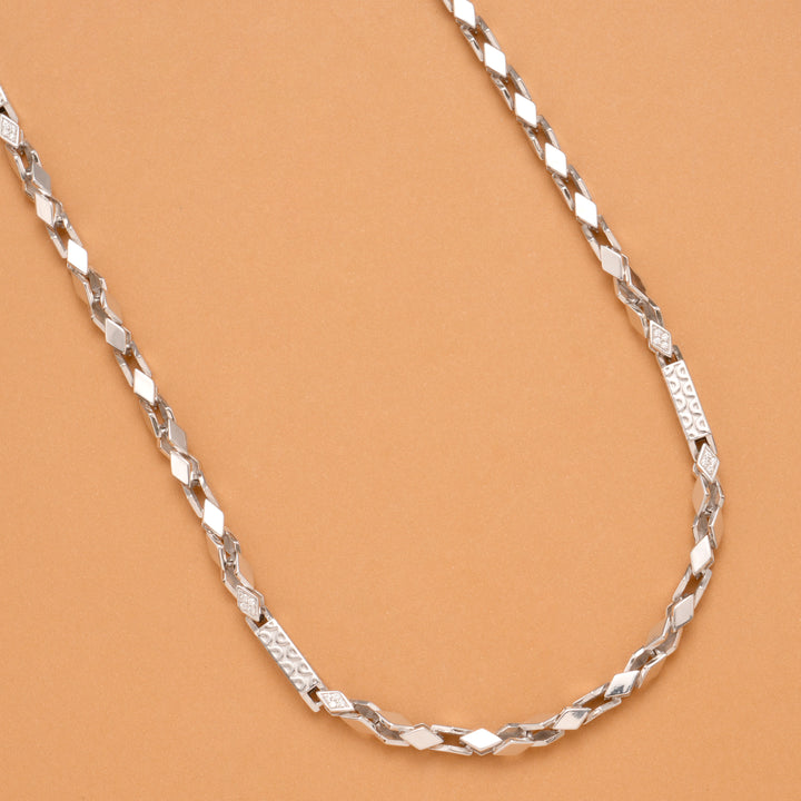 Angular Link Style Men’s Silver Chain