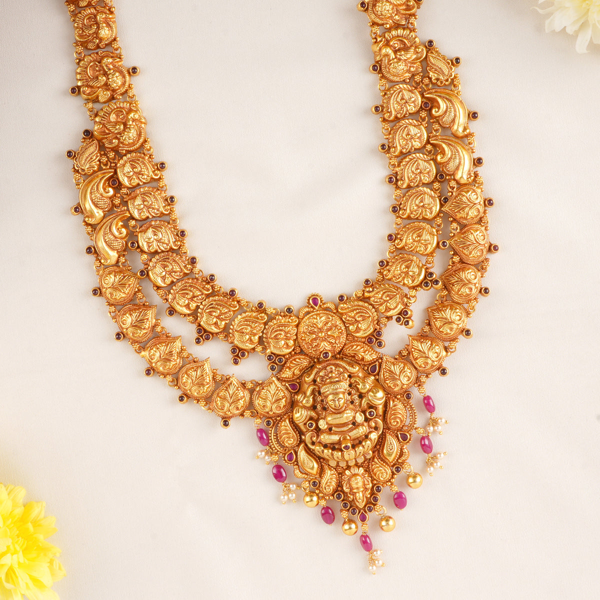 Peacock Ruby Emerald Nagas Work Bridal Necklace