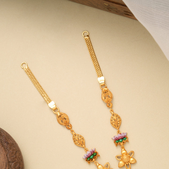 Traditional Floral Blossom Lakshmi Golden Necklace