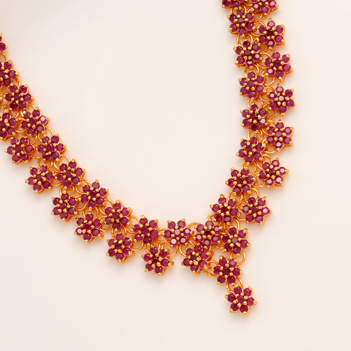 Ruby Cluster Floral Necklace Set