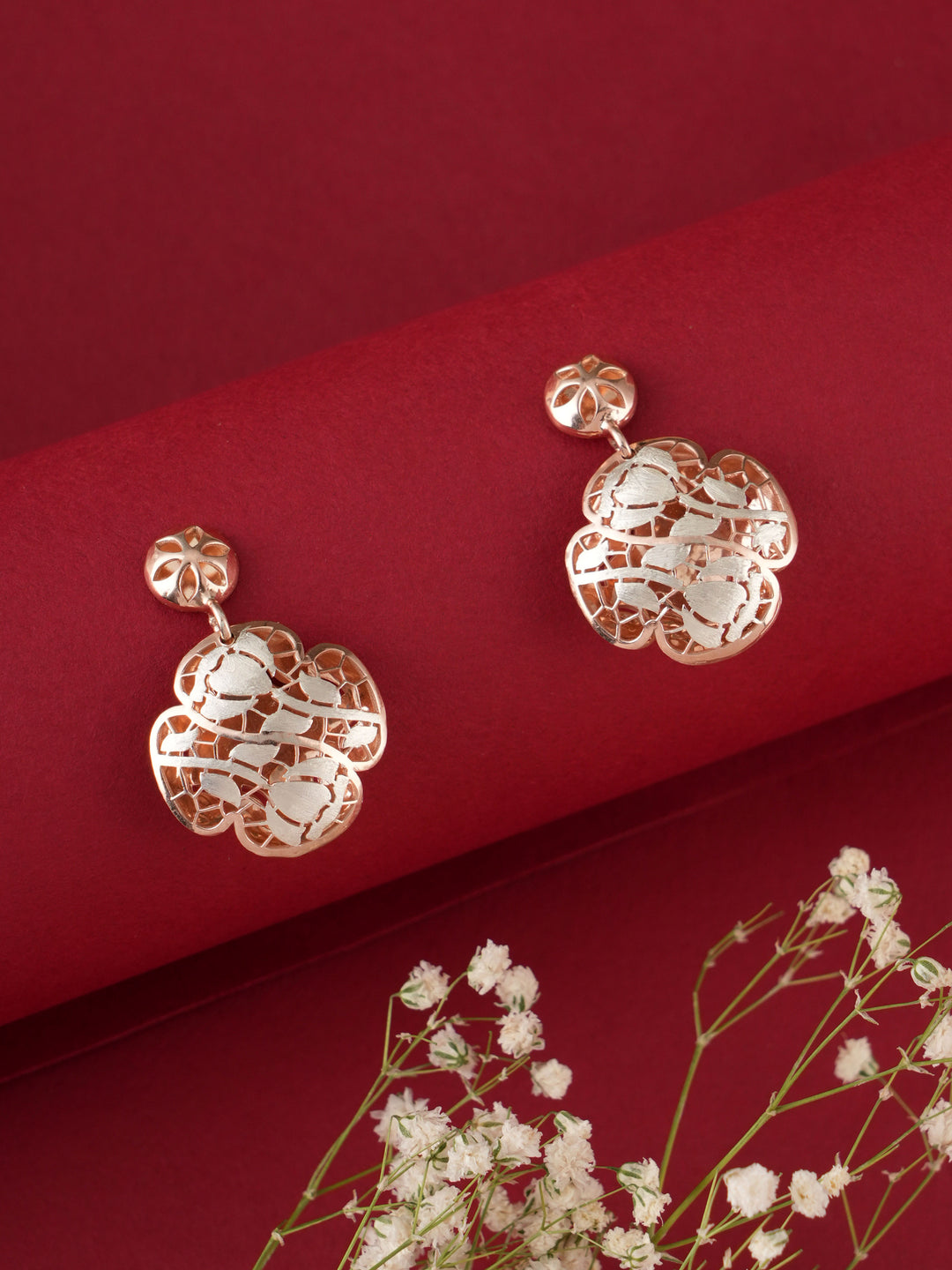 Filigree Sphere Rose Gold Silver Necklace with Earrings