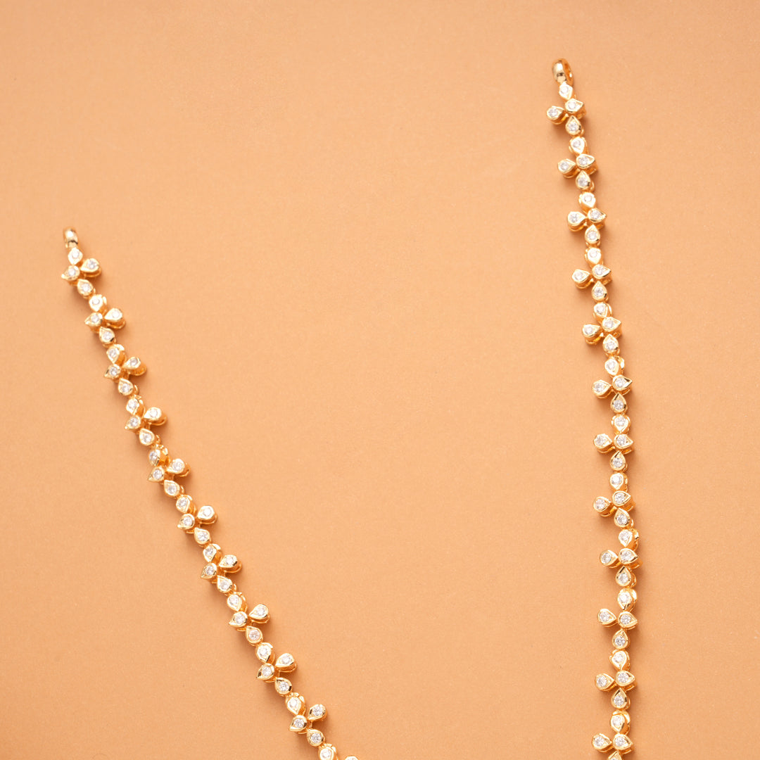 Blooming Flower Emerald White Stone Golden Necklace