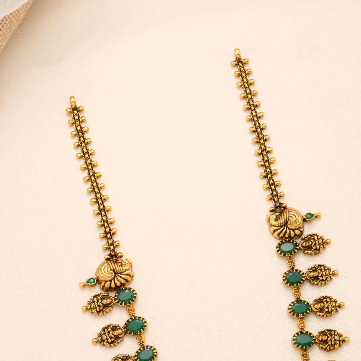 Floral with Emerald Lakshmi Pattern Golden Haram