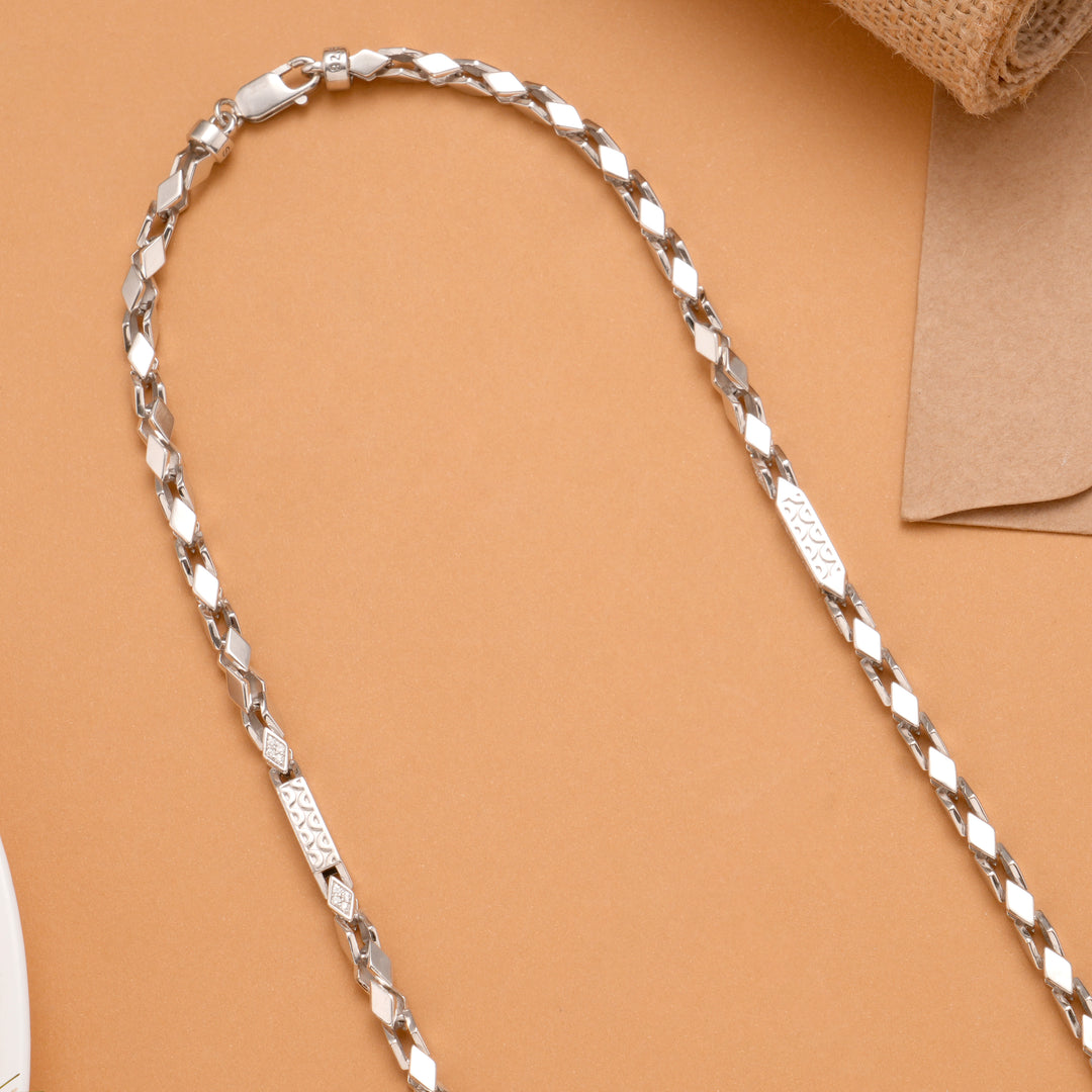 Angular Link Style Men’s Silver Chain