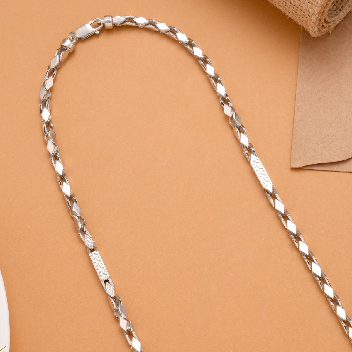 Angular Link Style Men’s Silver Chain