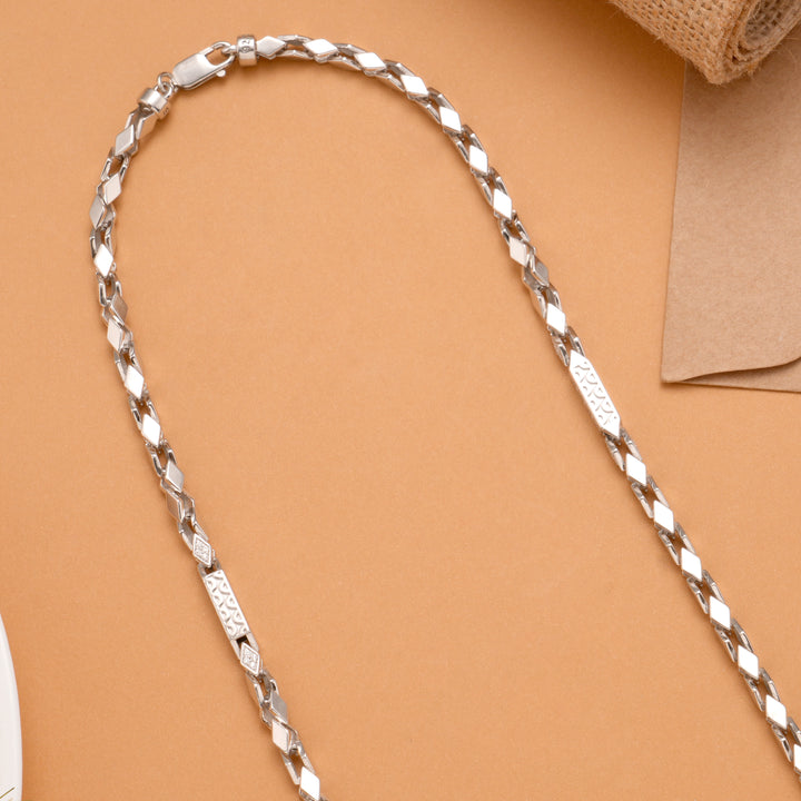 Angular Link Style Men’s Silver Chain