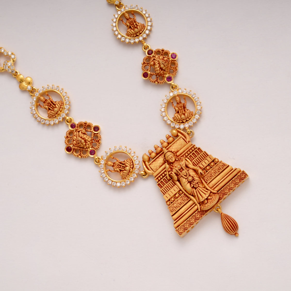 Meenakshi with Temple Casting Golden Necklace Set