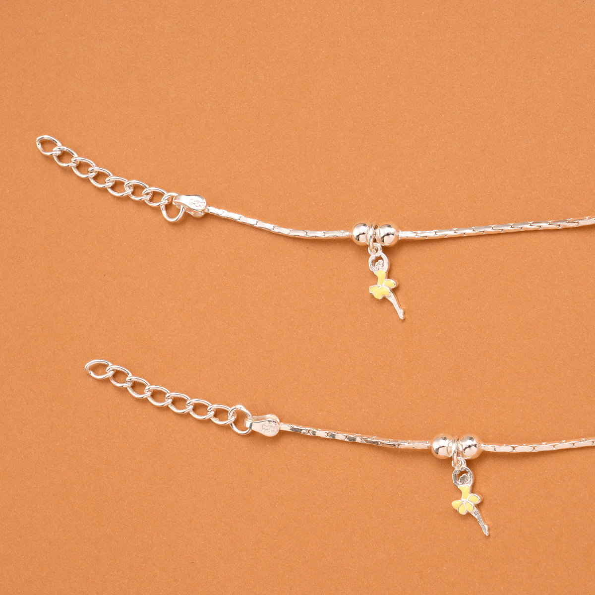Tiny Charming Heart Silver Baby Anklets