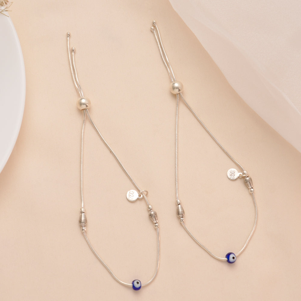 Modern Evil Eye Silver Anklet