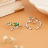 Classic Dual Green Leaf Silver Toe Ring