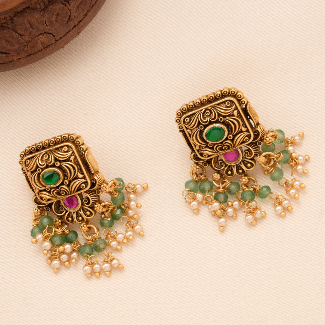 Blossom Floral Antique Pendant Golden Necklace Set