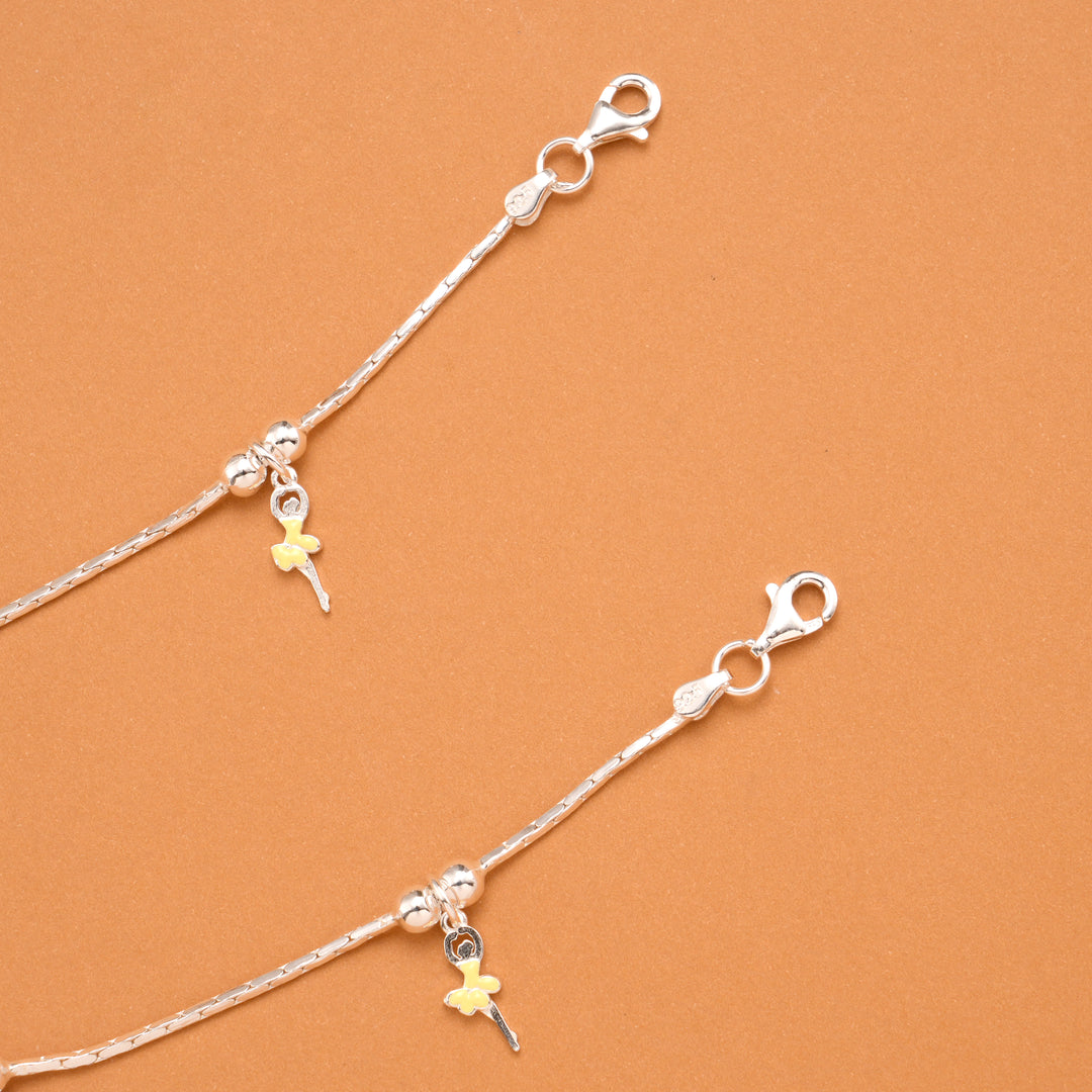 Tiny Charming Heart Silver Baby Anklets
