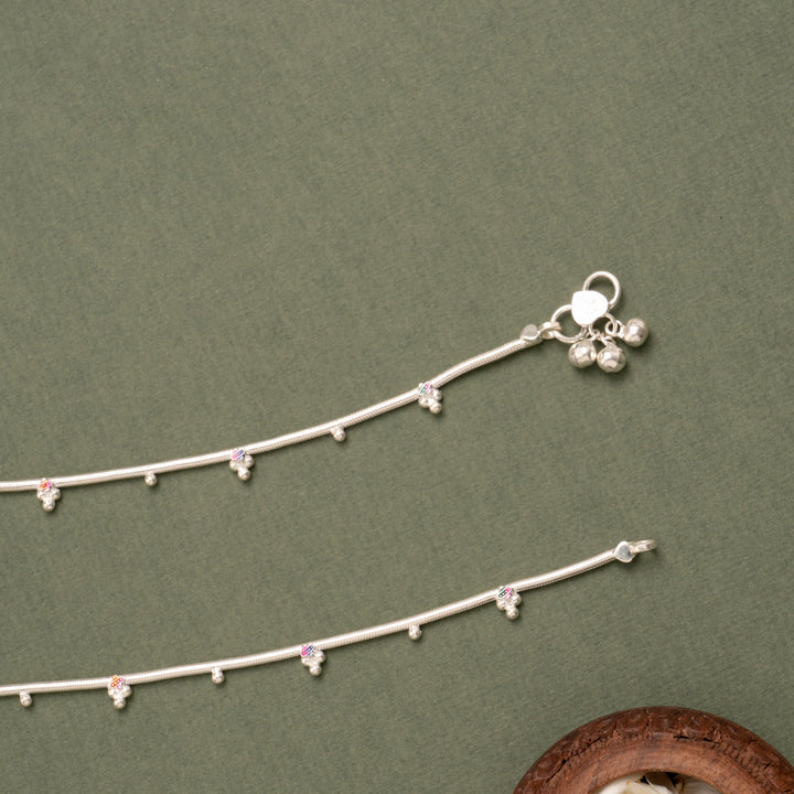Floral Drop Silver Anklet with Enamel