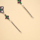 Ruby Emerald Square Bloom Silver Anklet
