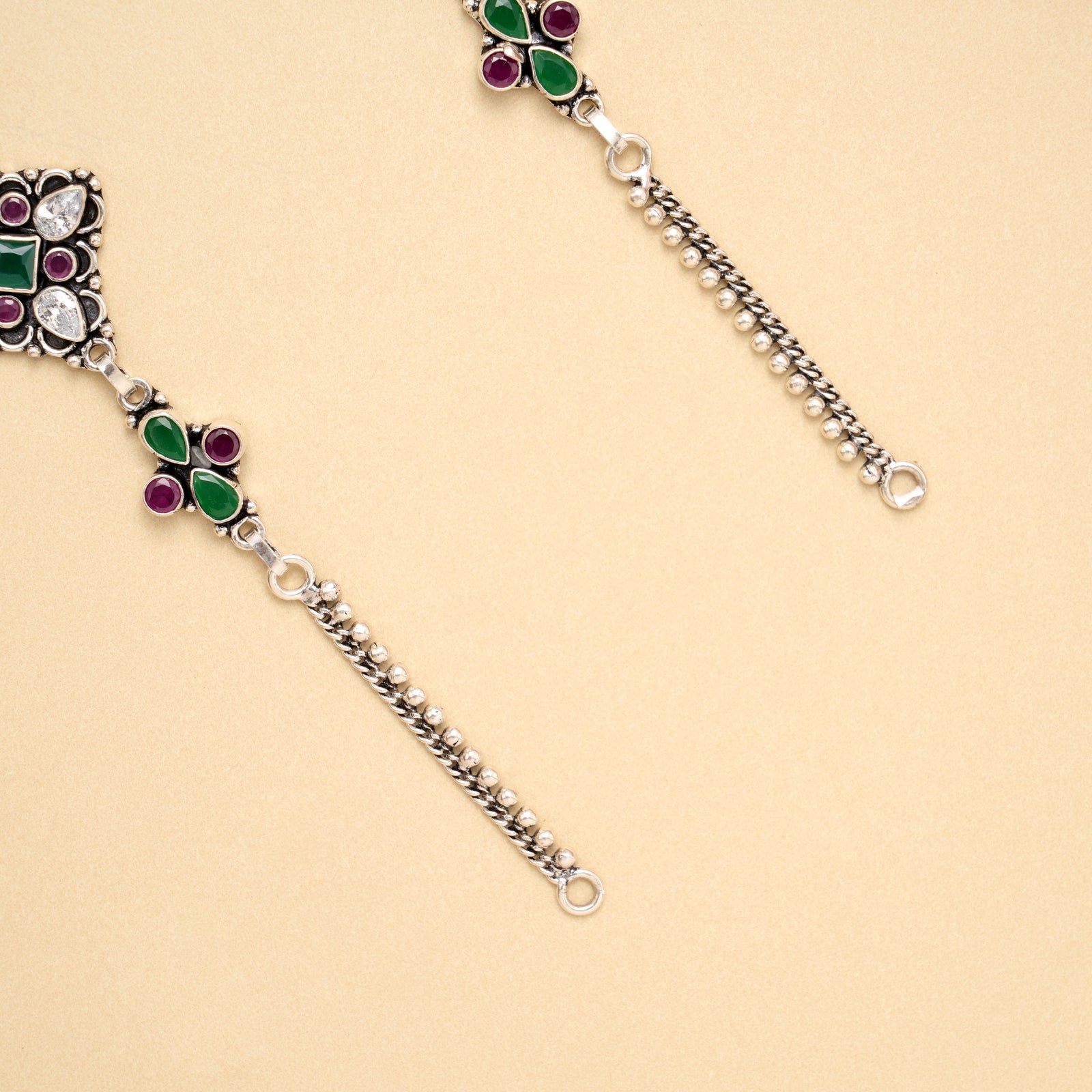 Ruby Emerald Square Bloom Silver Anklet