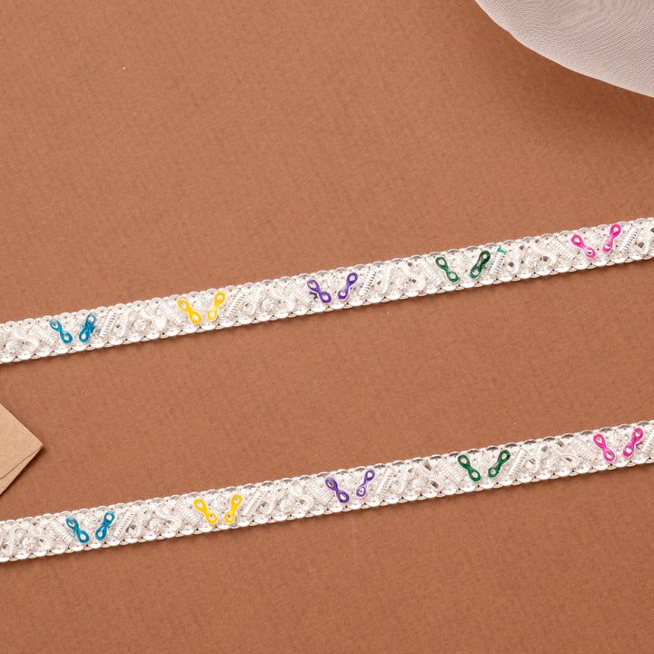 Colorful Enamel Motif Broad Silver Anklet