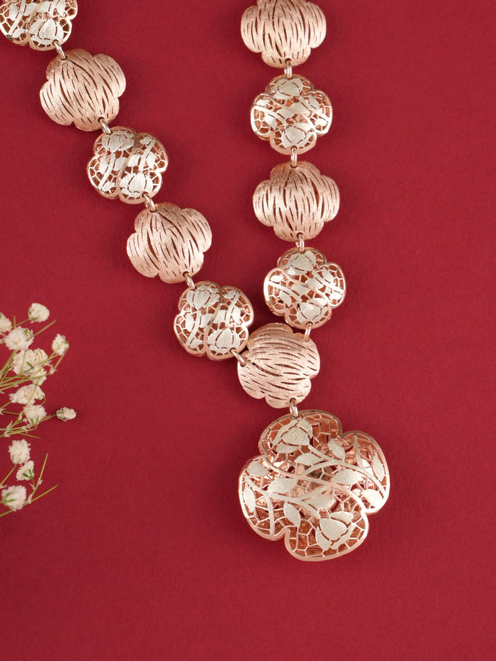 Filigree Sphere Rose Gold Silver Necklace with Earrings