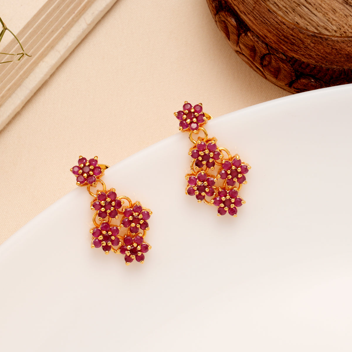 Ruby Cluster Floral Necklace Set