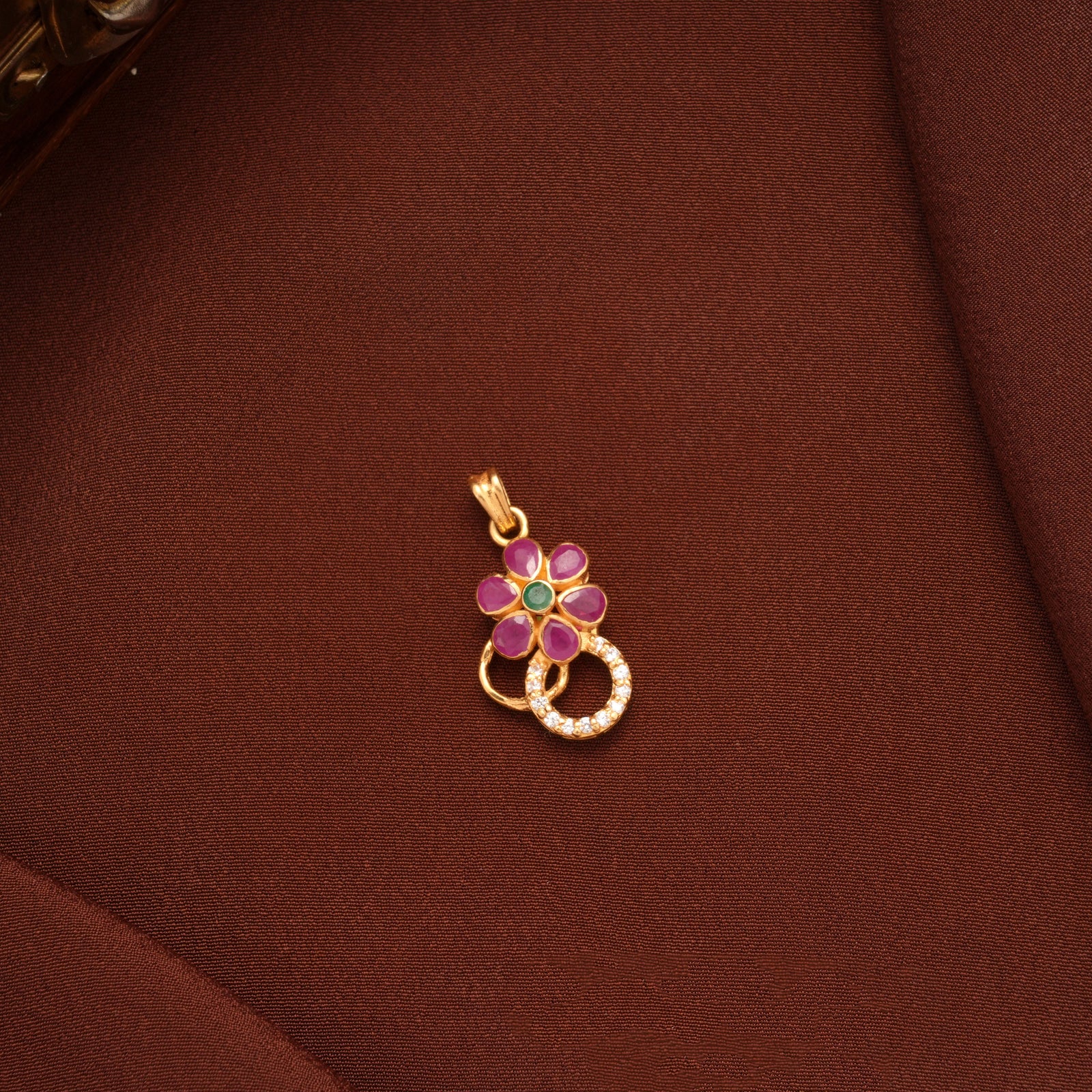 Beautiful Ruby Floral with Stone Gold Pendant