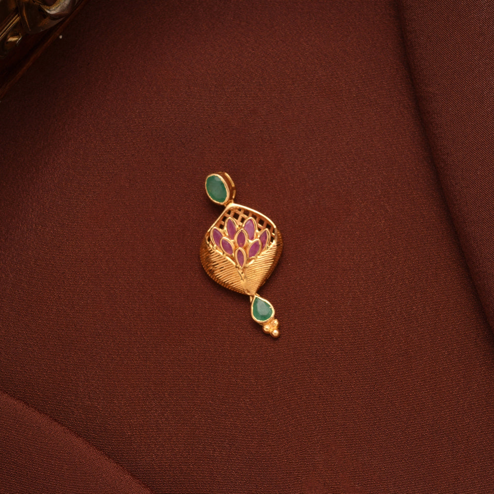 Ethnic Gold Lotus Leaf Motif Pendant