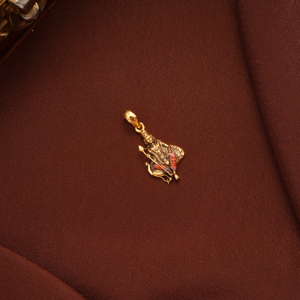 Antique Gold Murugan with Mayil Pendant