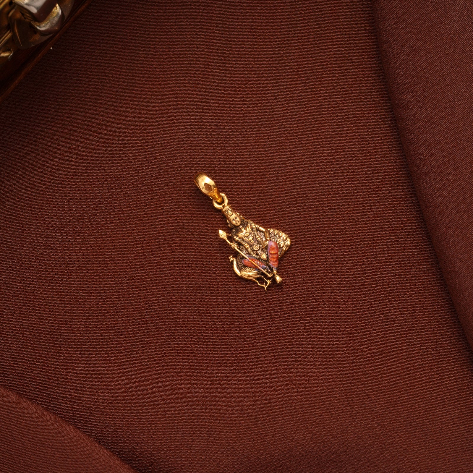 Antique Gold Murugan with Mayil Pendant