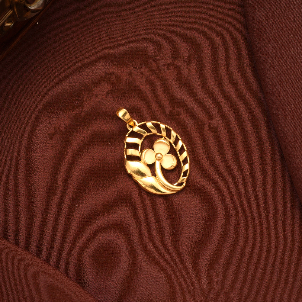 Modern Gold Leaf and Flower Motif Pendant
