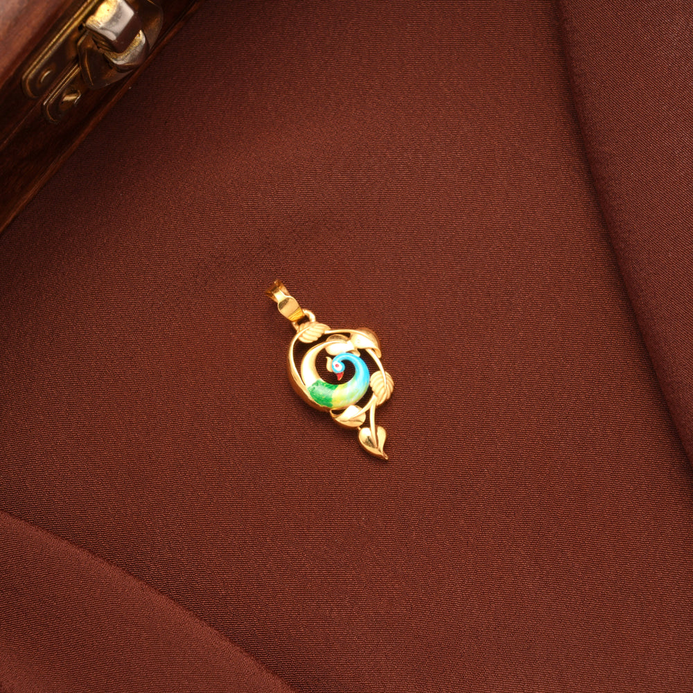 Traditional Gold Peacock Leaf Motif Pendant