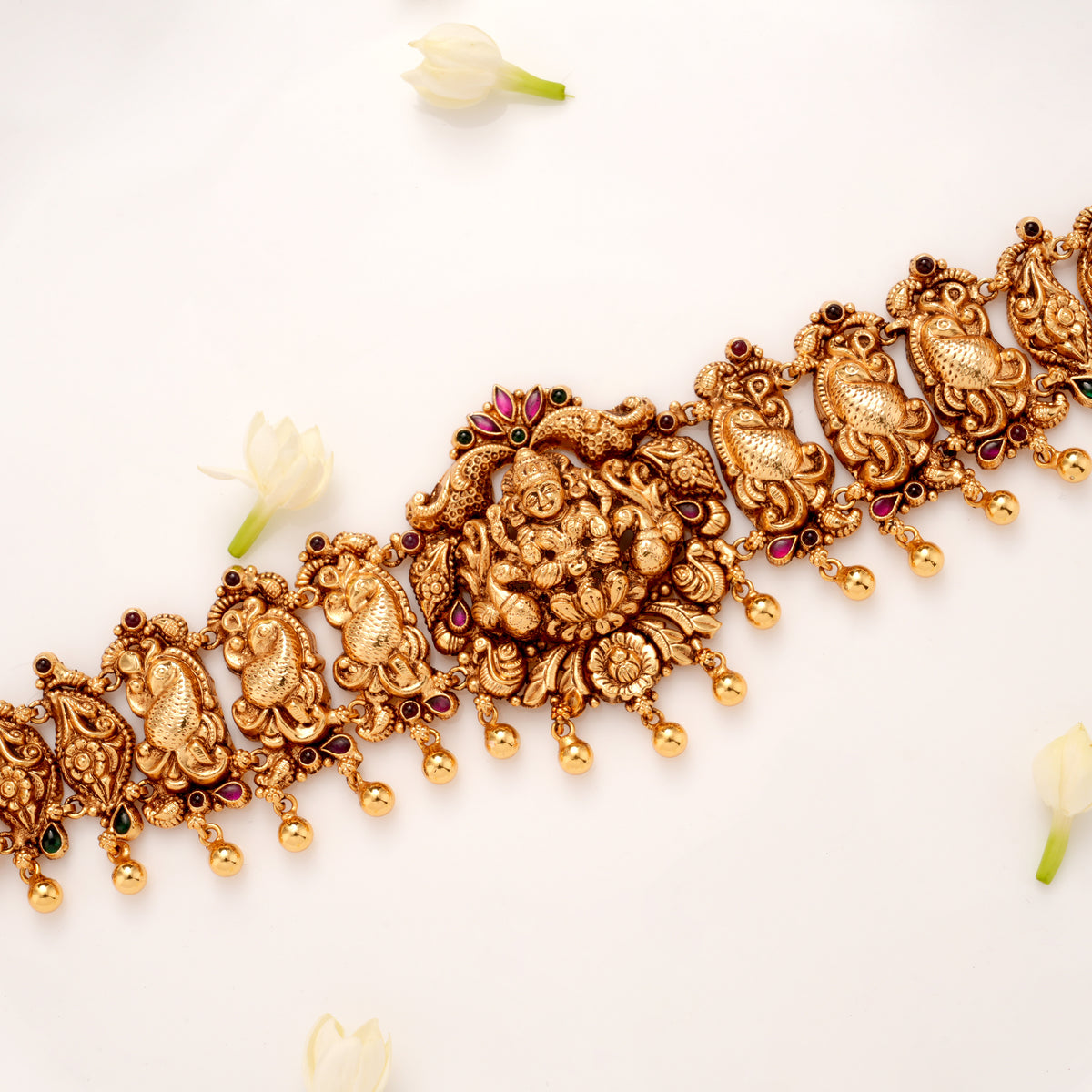 Antique Lakshmi with Emerald Stone Golden Hip Belt