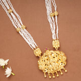 Multi Layer Pearls with Golden Lakshmi Pendant Haram