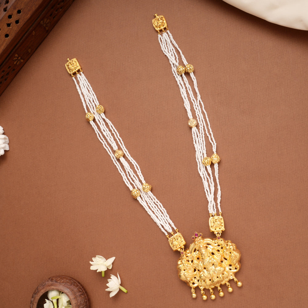 Multi Layer Pearls with Golden Lakshmi Pendant Haram
