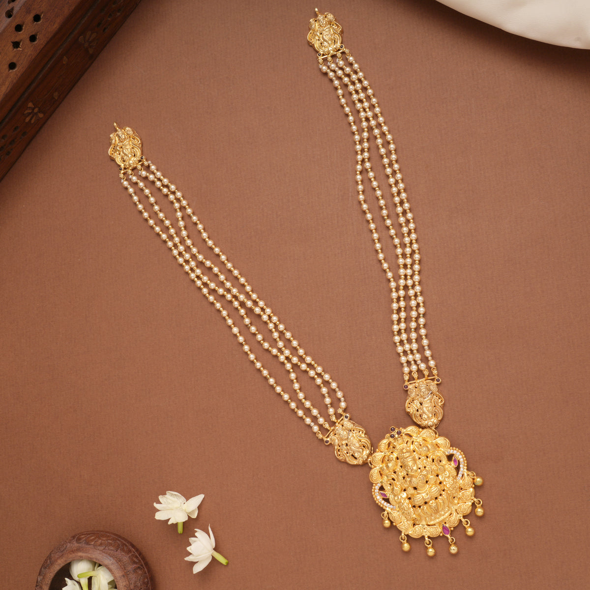 Heritage Pearl Multi Layer Golden Lakshmi Pendant Haram