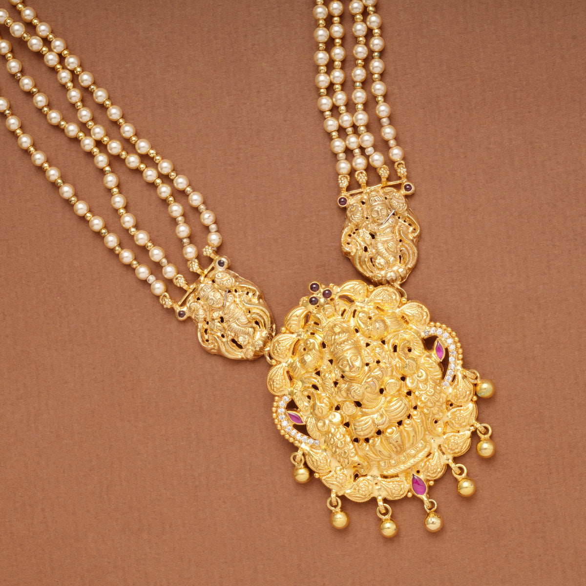 Heritage Pearl Multi Layer Golden Lakshmi Pendant Haram