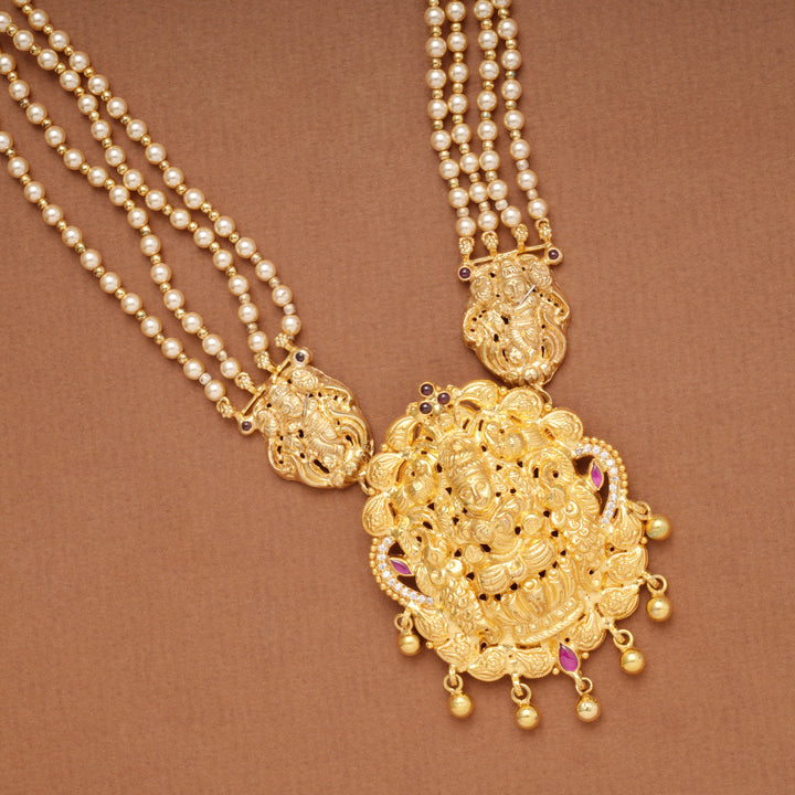 Heritage Pearl Multi Layer Golden Lakshmi Pendant Haram