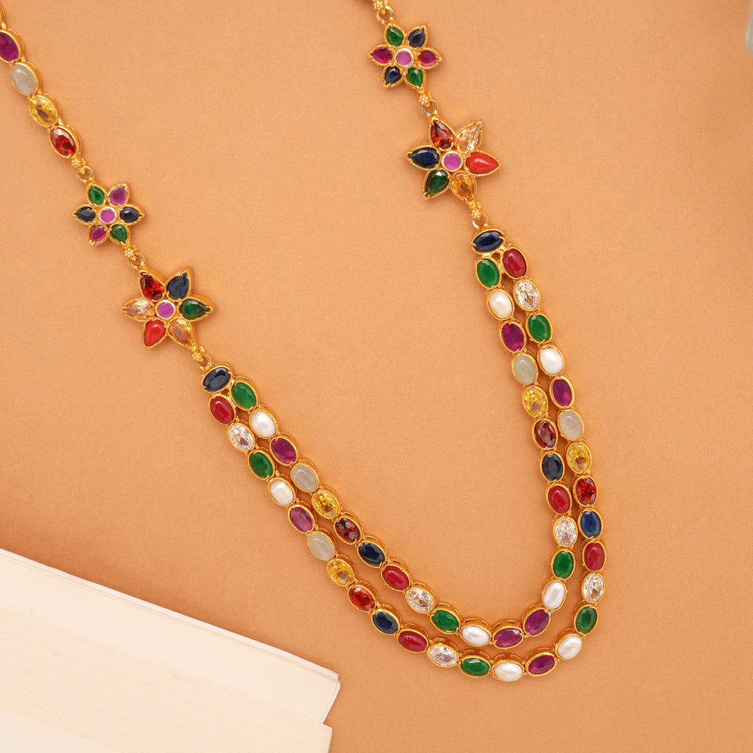 Ethnic Star Multi Stone Layered Golden Necklace