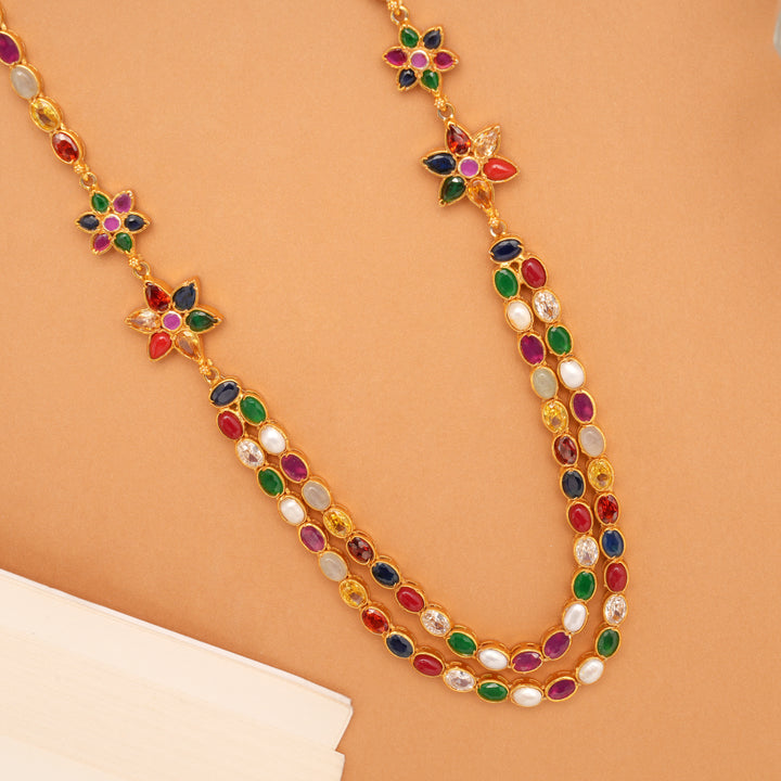Ethnic Star Multi Stone Layered Golden Necklace