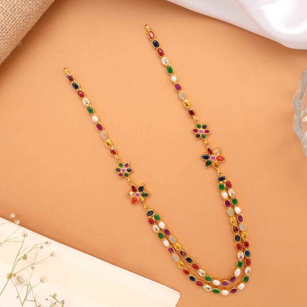 Ethnic Star Multi Stone Layered Golden Necklace