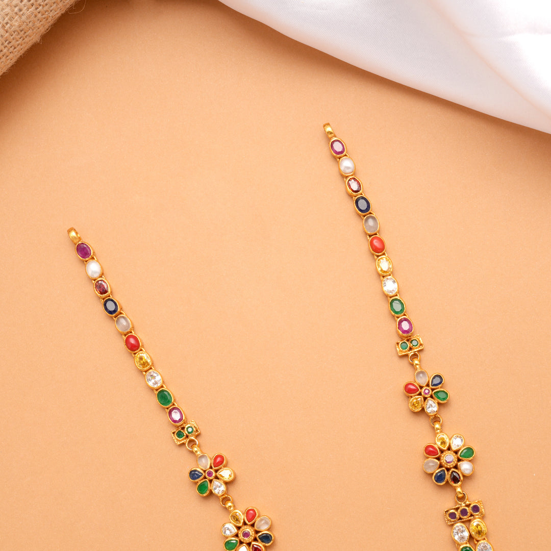 Colourful Dual Flower Layered Golden Necklace