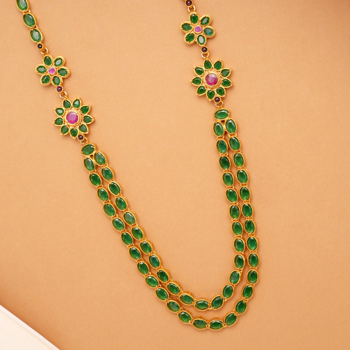 Emerald Dual Floral Drops Layer Necklace