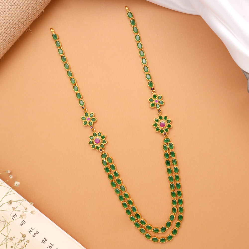 Emerald Dual Floral Drops Layer Necklace