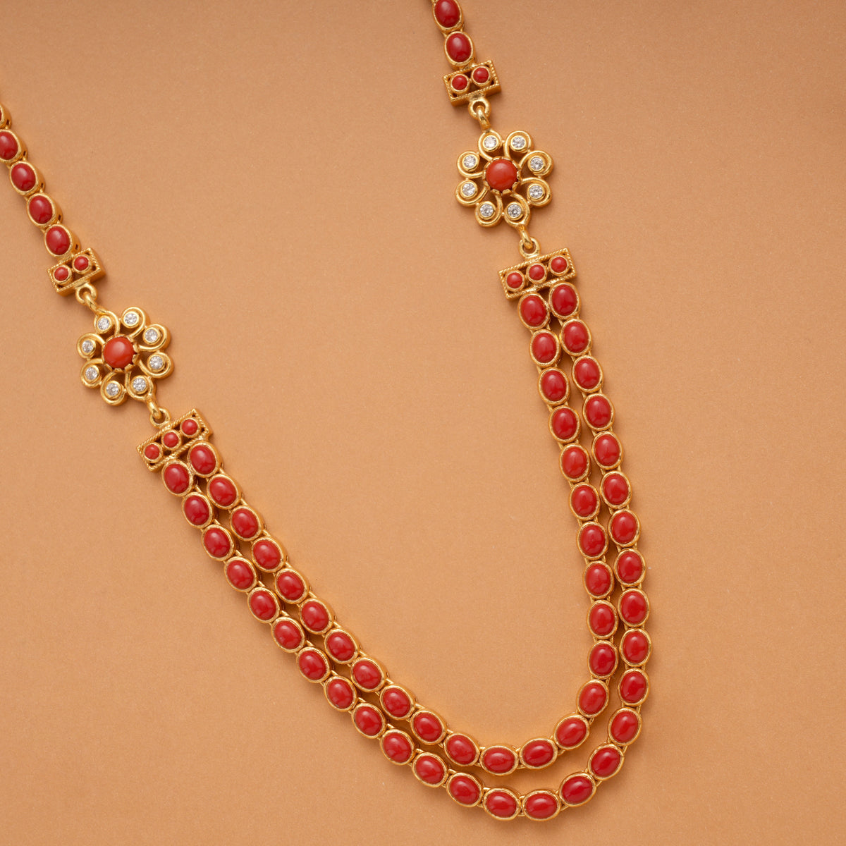 South Indian Layered Golden Coral Haram