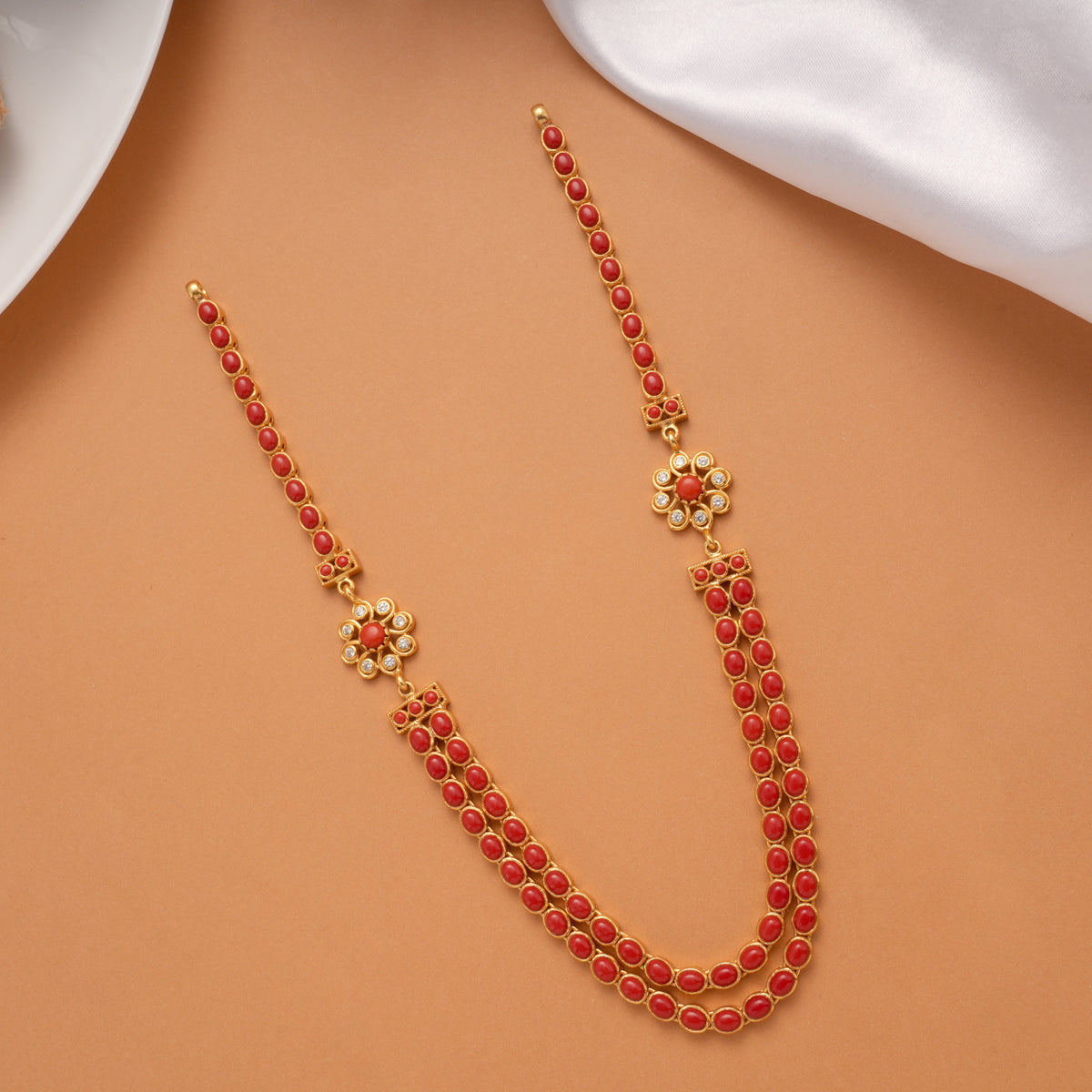 South Indian Layered Golden Coral Haram