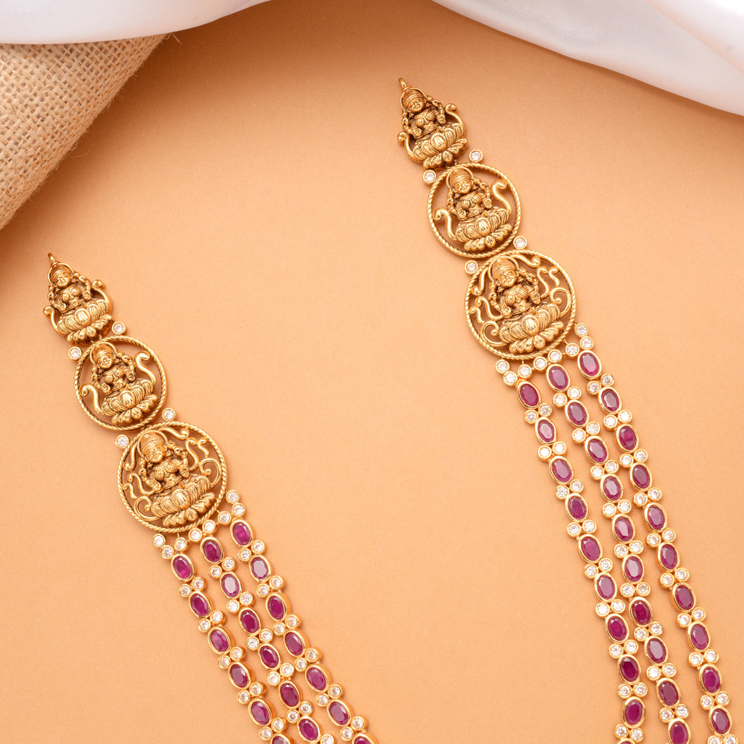 Elegant Three Strand Ruby Stone Golden Haram