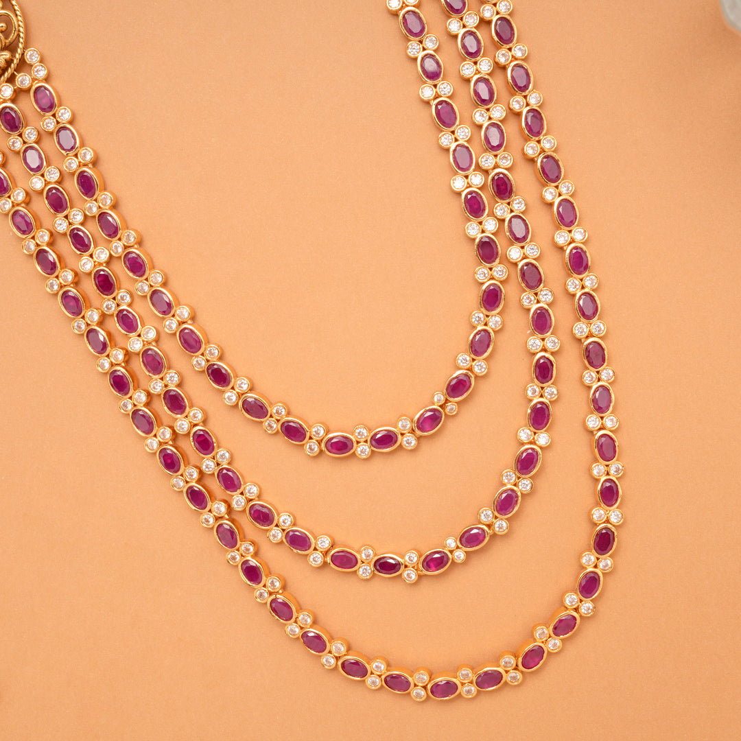 Elegant Three Strand Ruby Stone Golden Haram
