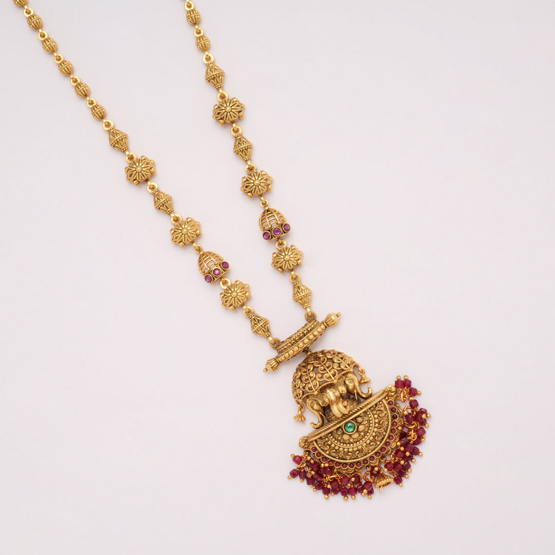 Antique Beautiful Elephant Motif Drops Golden Necklace