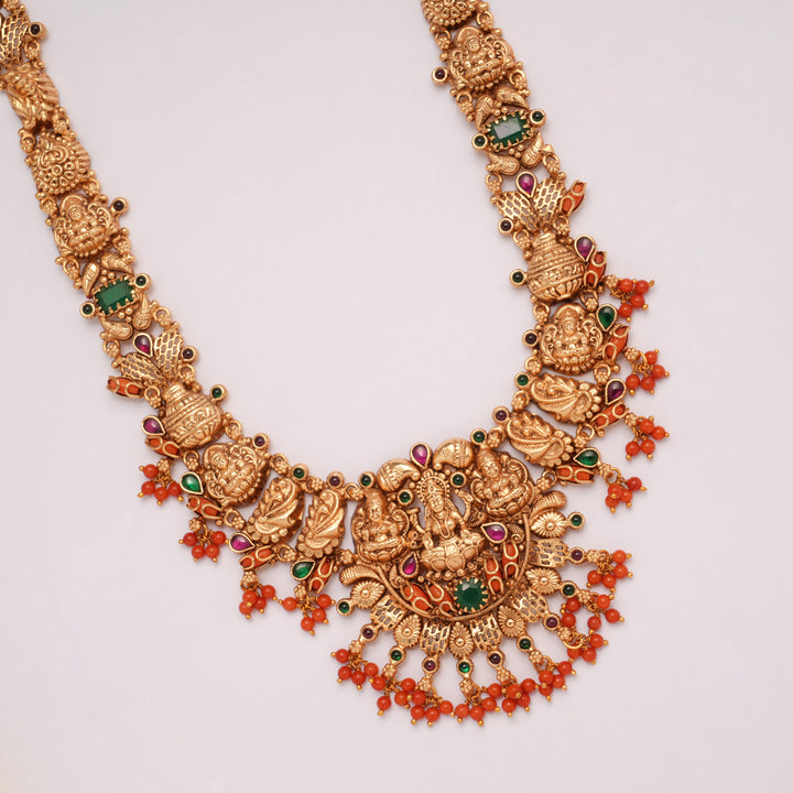 Nagas Lakshmi with Coral Drops Kalasam Golden Necklace