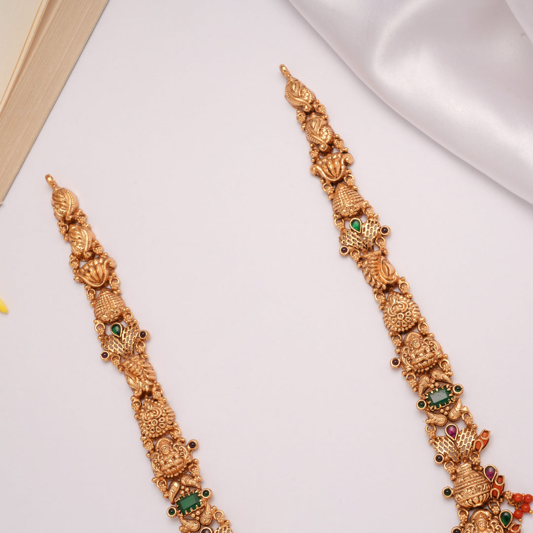 Nagas Lakshmi with Coral Drops Kalasam Golden Necklace