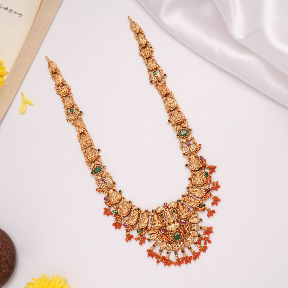 Nagas Lakshmi with Coral Drops Kalasam Golden Necklace