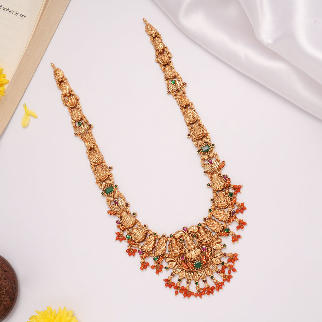 Nagas Lakshmi with Coral Drops Kalasam Golden Necklace