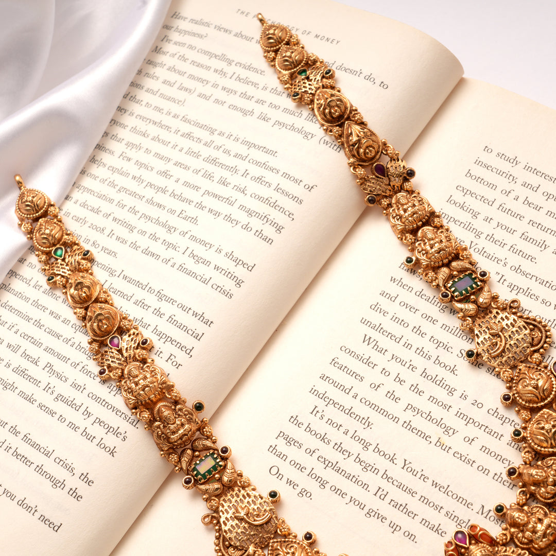 Ethnic Coral Beads Lakshmi Temple Golden Haram